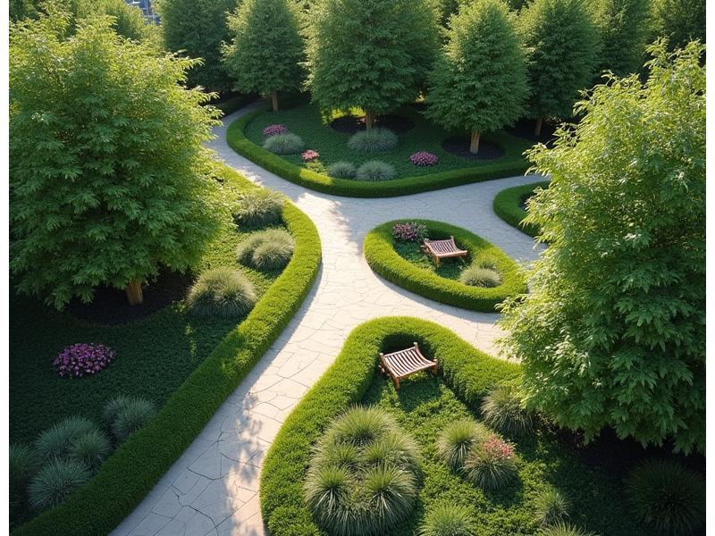 Parc urbain verdoyant avec des allées sinueuses et des zones de repos, Clé de Voûte